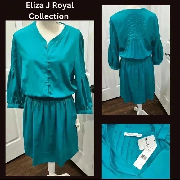 Eliza J Royal Collection dress NWT button front, elastic waistline, green - Picture 1 of 16